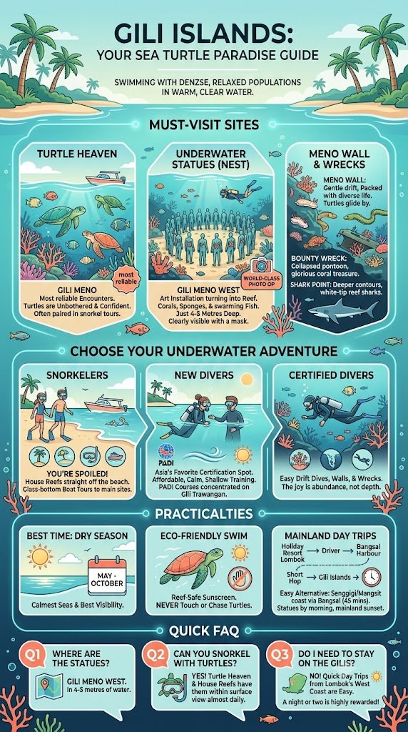 Snorkeling & Diving the Gili Islands: Turtles, Statues and Where to Get Wet (2026) 1 gili islands snorkeling diving guide