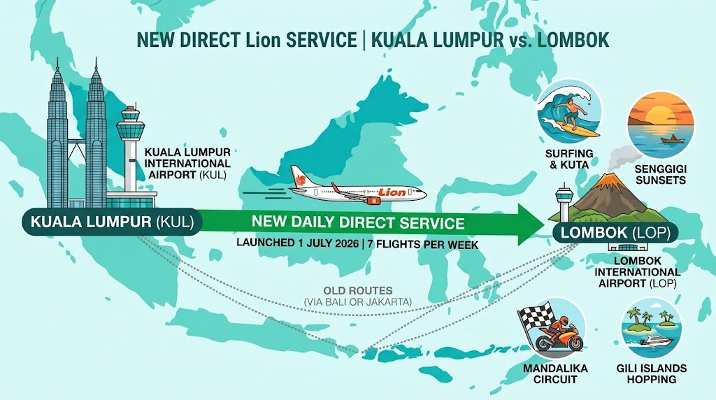 Lombok Just Got Closer: Lion Air Now Flies Direct from Kuala Lumpur 1 lion air direct flights lombok kuala lumpur