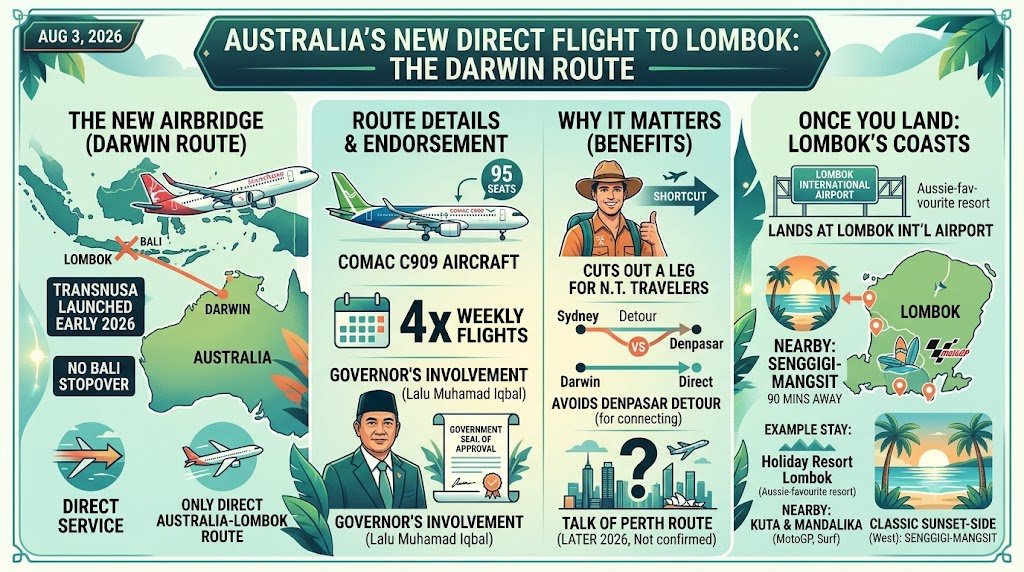 Australia Now Has a Direct Flight to Lombok — Here's the Darwin Route 1 TransNusa aircraft operating the new Darwin to Lombok flight route