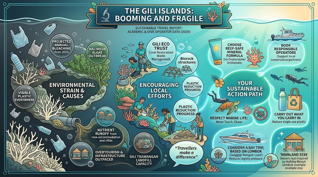 The Gili Islands coral reef showing visible signs of bleaching