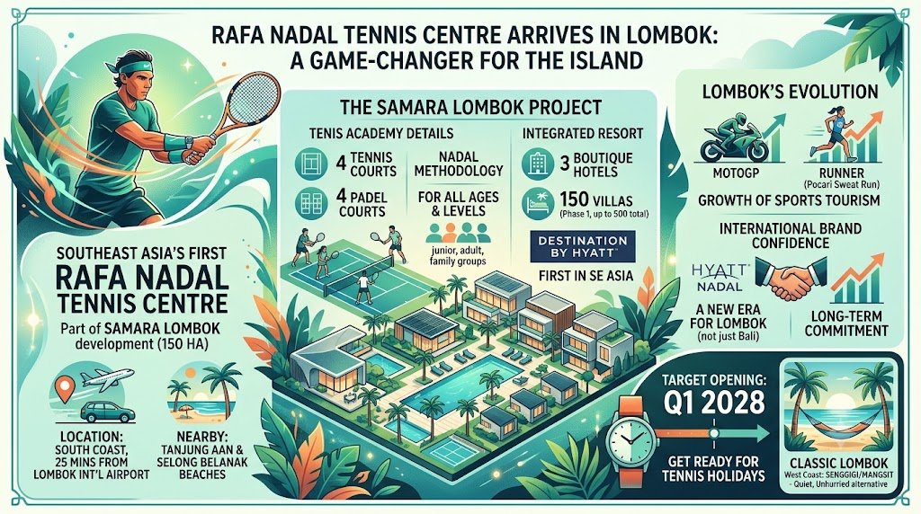 Rafa Nadal Is Bringing a Tennis Academy to Lombok's South Coast 1 The Rafa Nadal Tennis Centre Lombok will anchor the new Samara Lombok resort